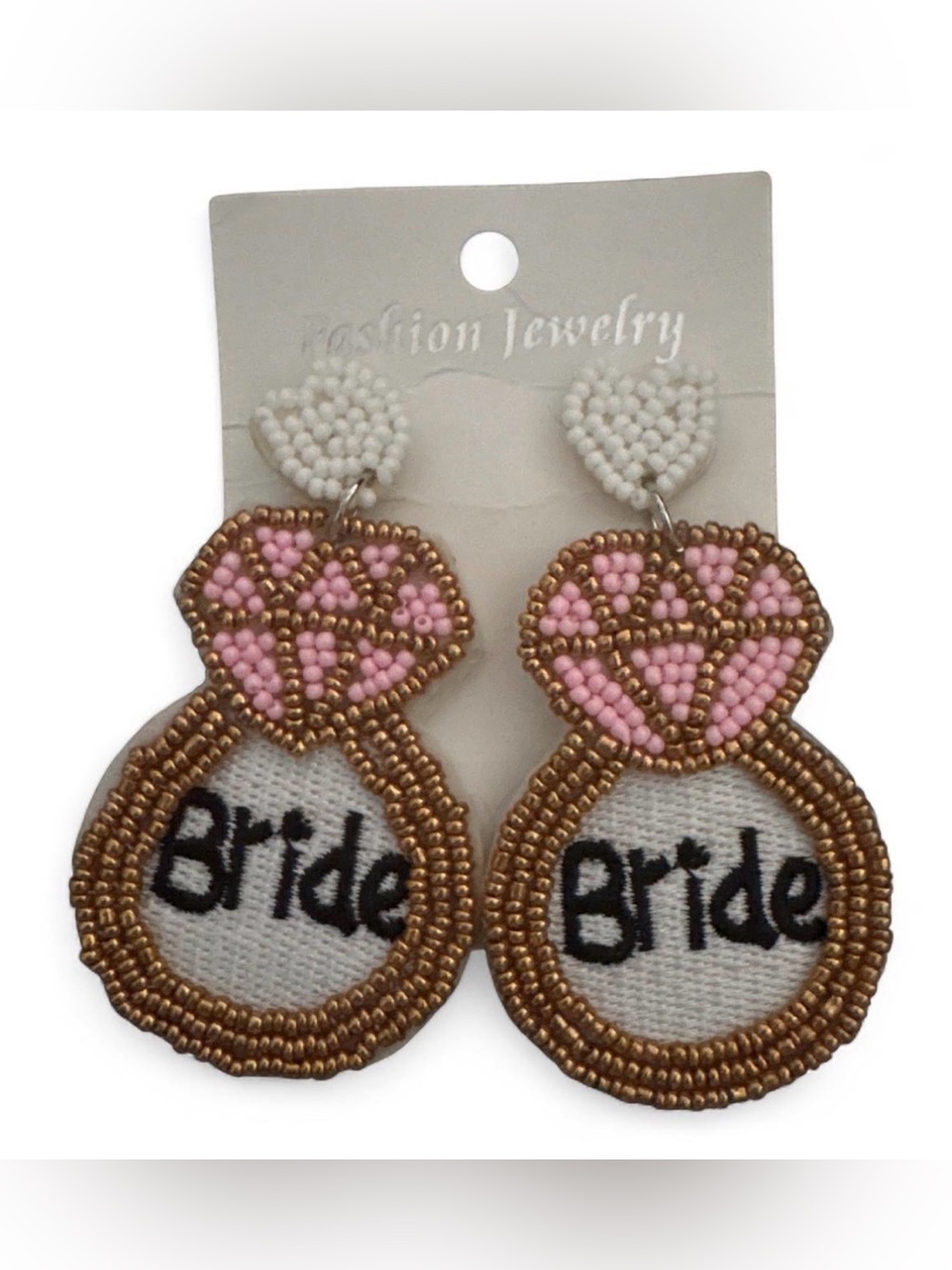 Bride Pink & Gold Beaded Drop Earrings